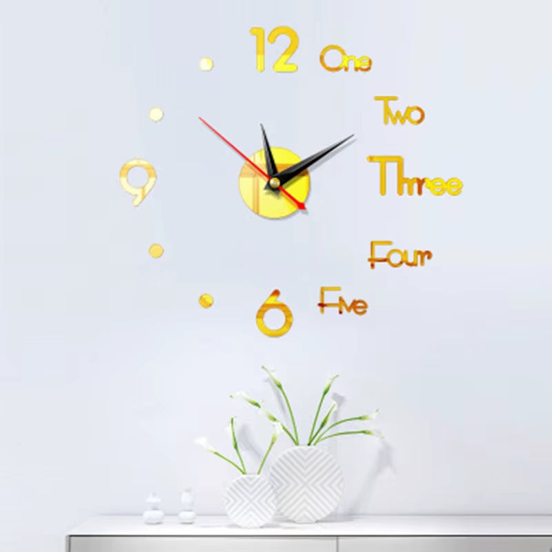 1Set DIY Digital Wall Clock 3D Mirror Surface Sticker Silent Clock Home Office Decor Wall Clock for Bedroom Office