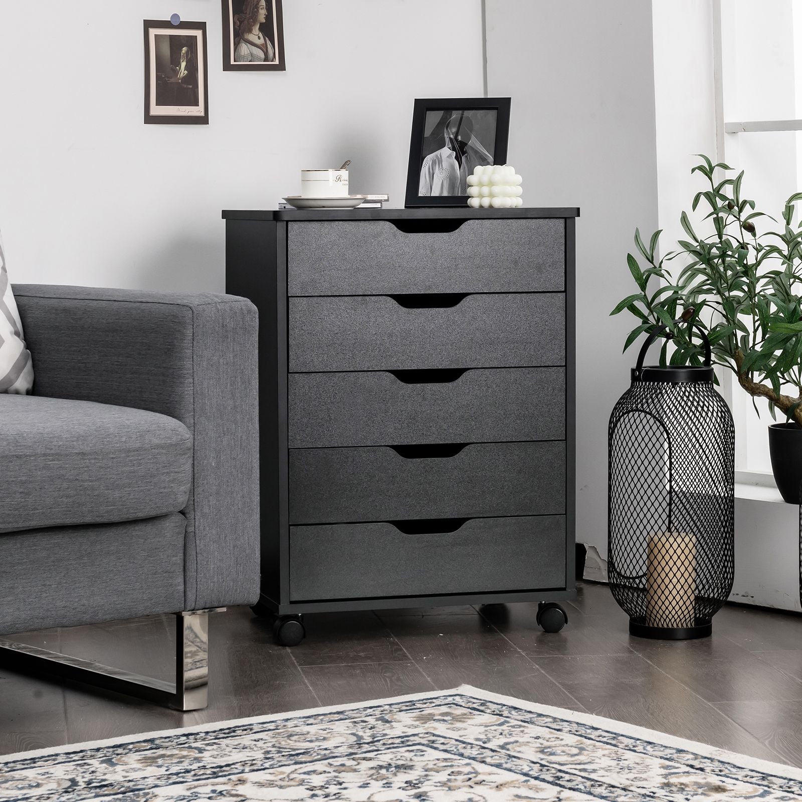 5 Drawer Chest with Wheels for Home and Office