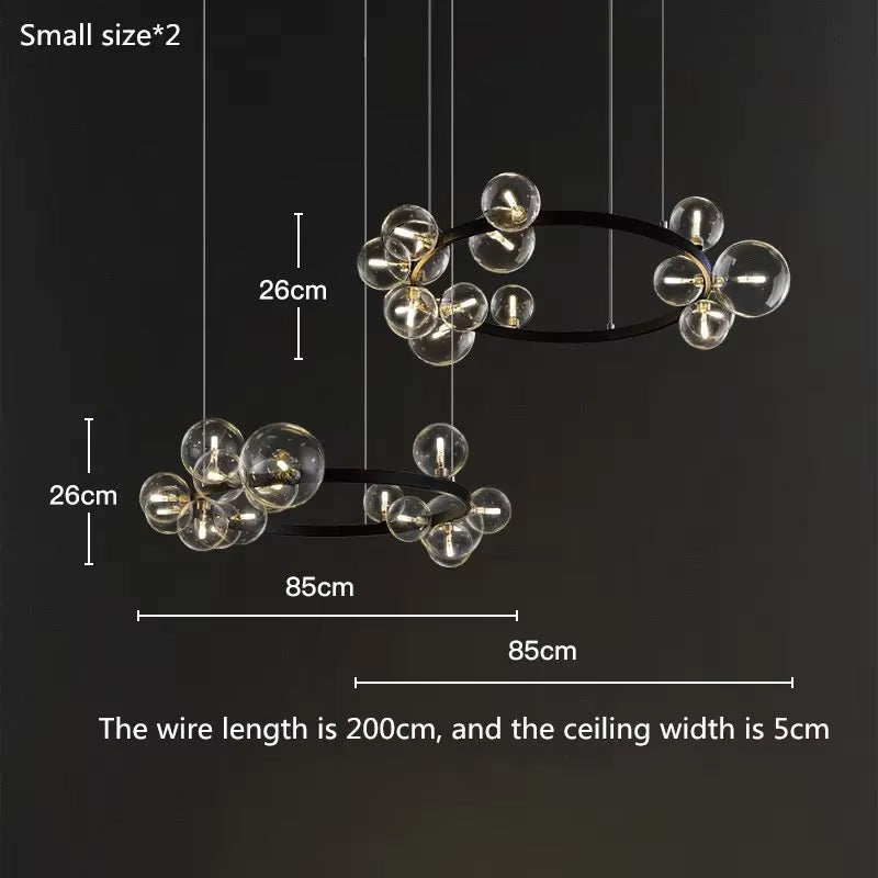 Round Glass Bubbles Chandelier for Living Room Dining Room Kitchen Table Bedroom Modern Glass Ball Pendant Lights Black