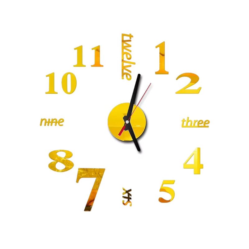 1Set DIY Digital Wall Clock 3D Mirror Surface Sticker Silent Clock Home Office Decor Wall Clock for Bedroom Office