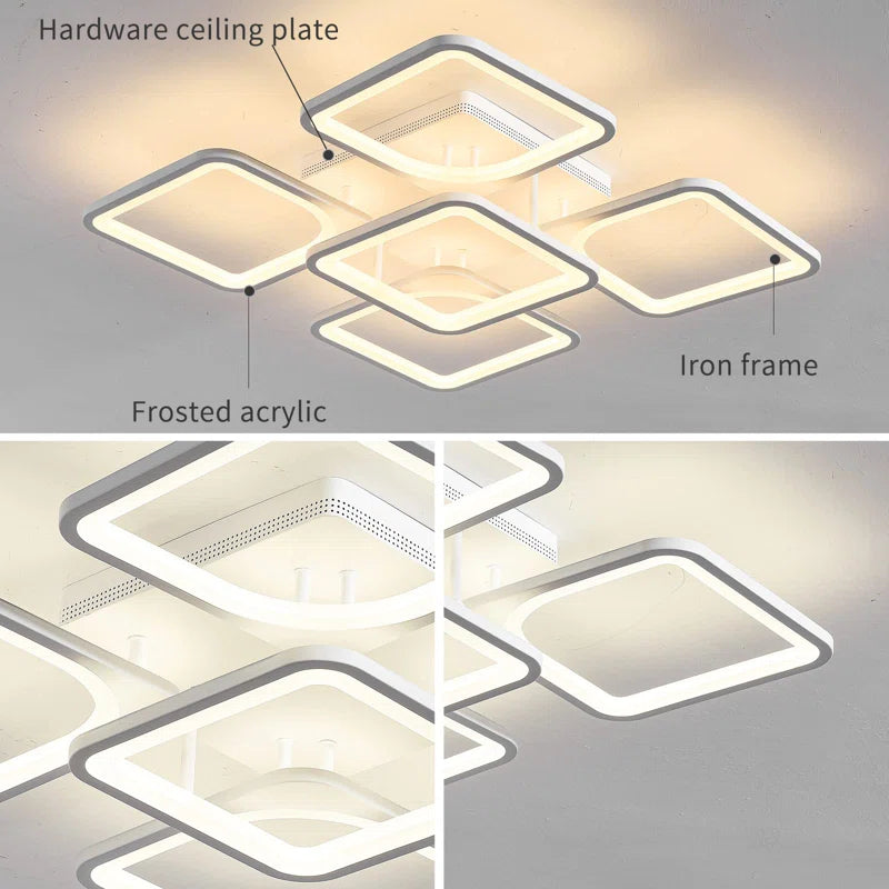 Flausch 5-Light 60Cm Modern Ceiling Light, Dimmable LED Flush Mount with Remote, Squares Acrylic Chandelier