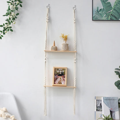 Macrame Wall Hanging Shelf Boho Home Decor Shelves on Wall Wood Decoration for Bedroom Living Room Nursery Christamas Gift