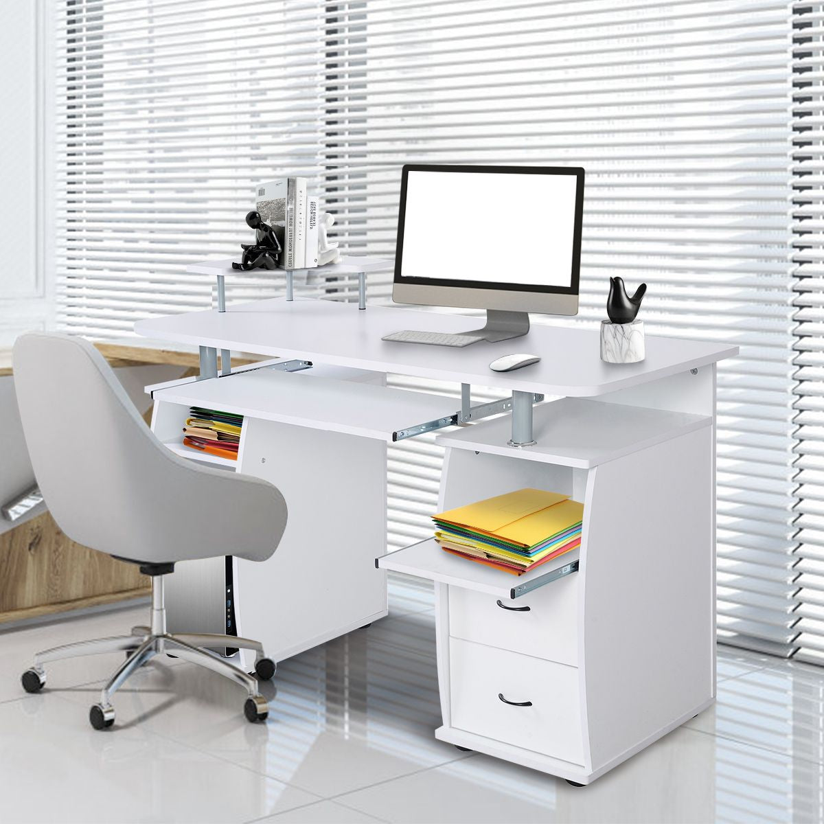 Office Workstation with 2 Drawers and Sliding Keyboard Tray