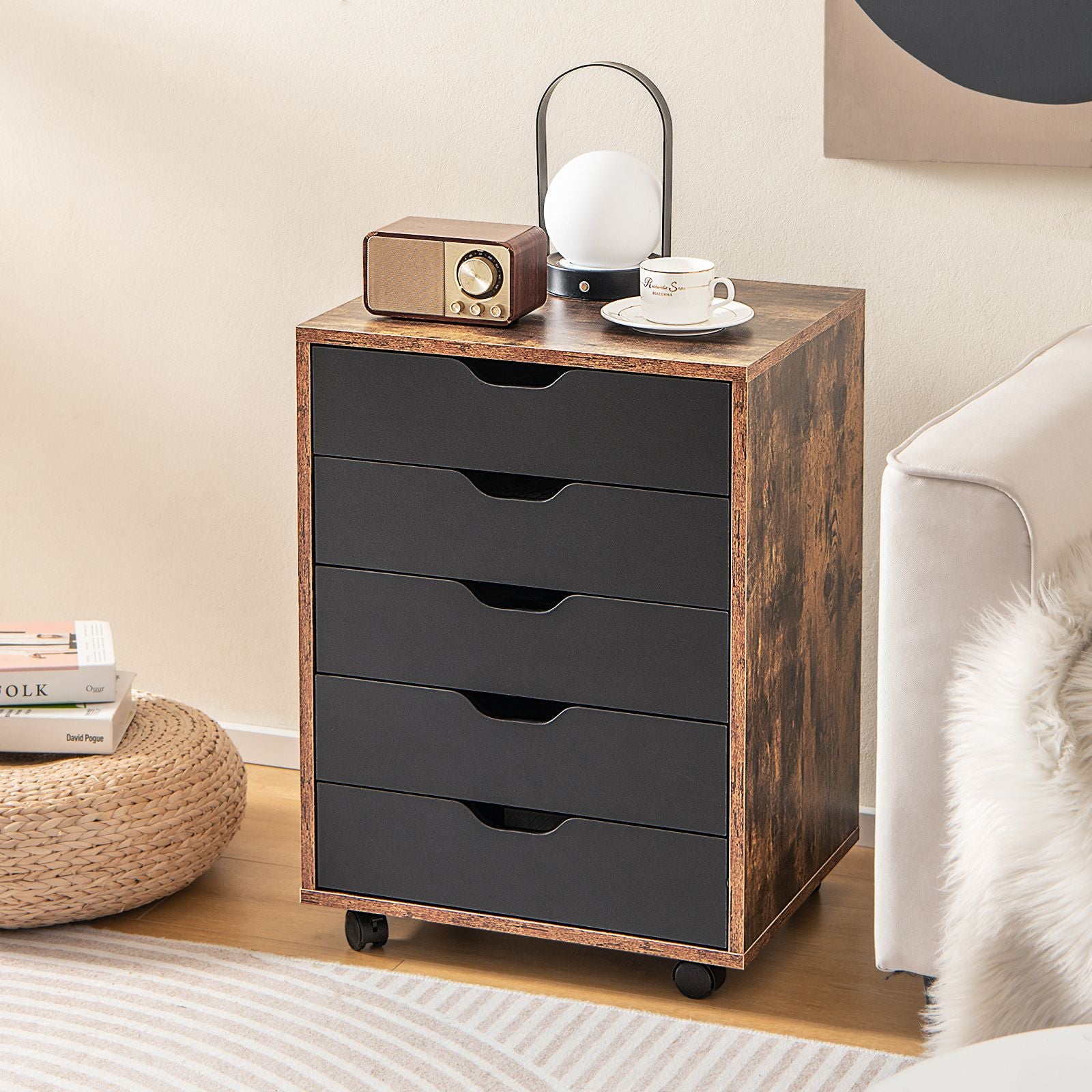 5 Drawer Chest with Wheels for Home and Office