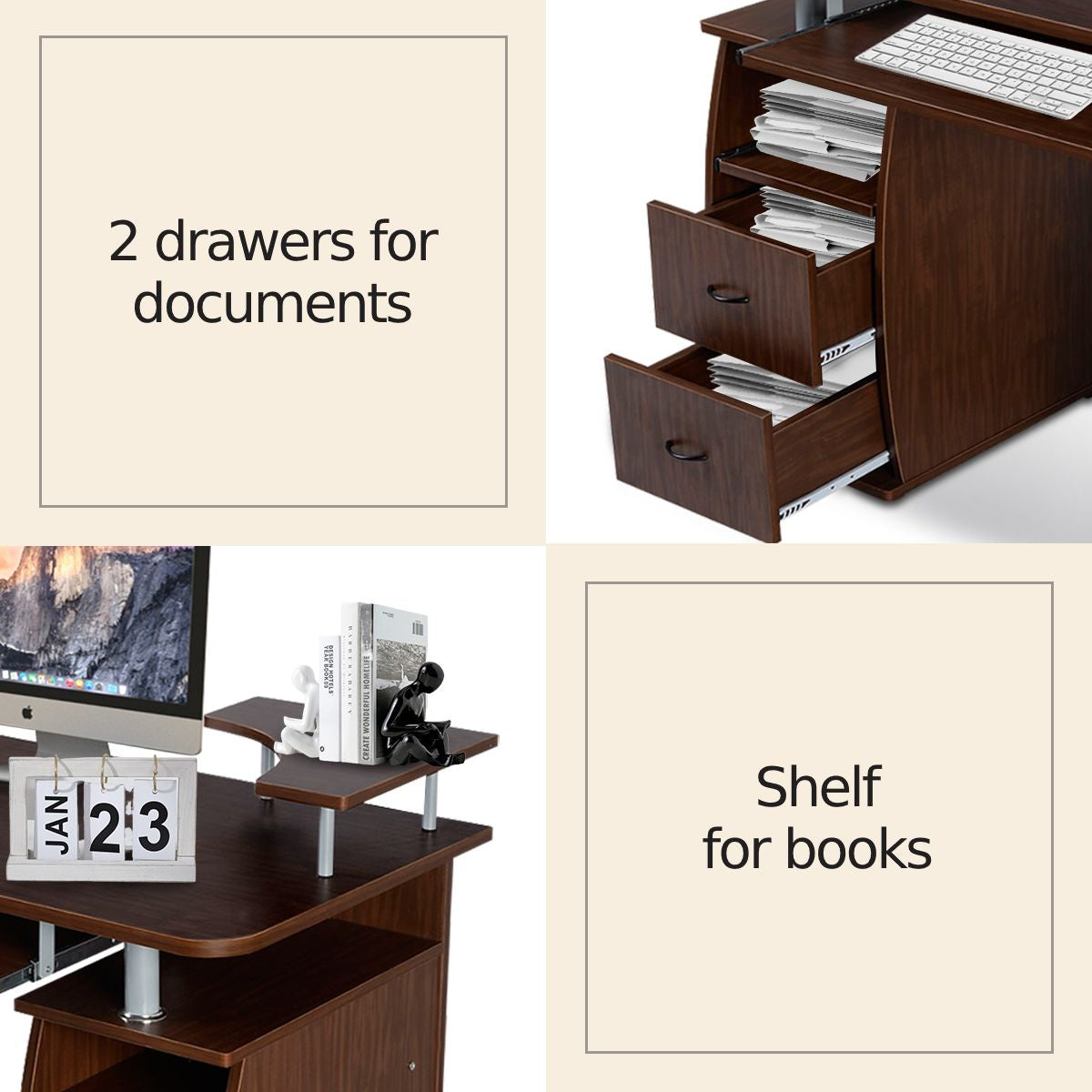 Office Workstation with 2 Drawers and Sliding Keyboard Tray