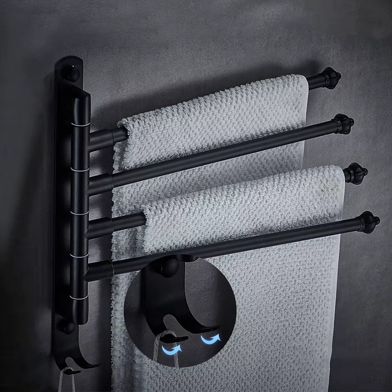 Stainless Steel Bathroom Swivel Towel Bar, Swing Hanger Towel Rack with Hook Space Saving Wall Mount Rotating Towel Rail