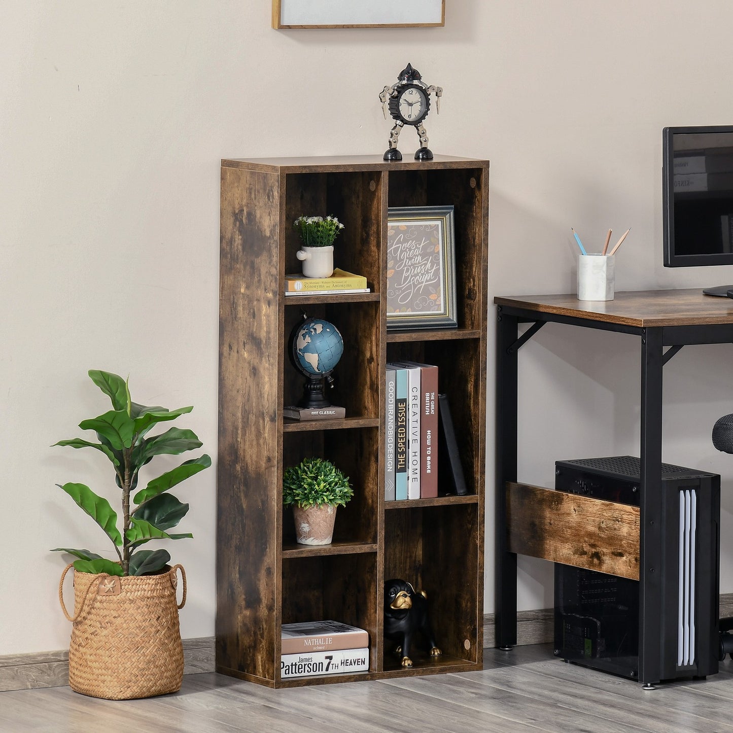 Bookcase Modern Bookshelf Cabinet for Home Office Rustic Brown