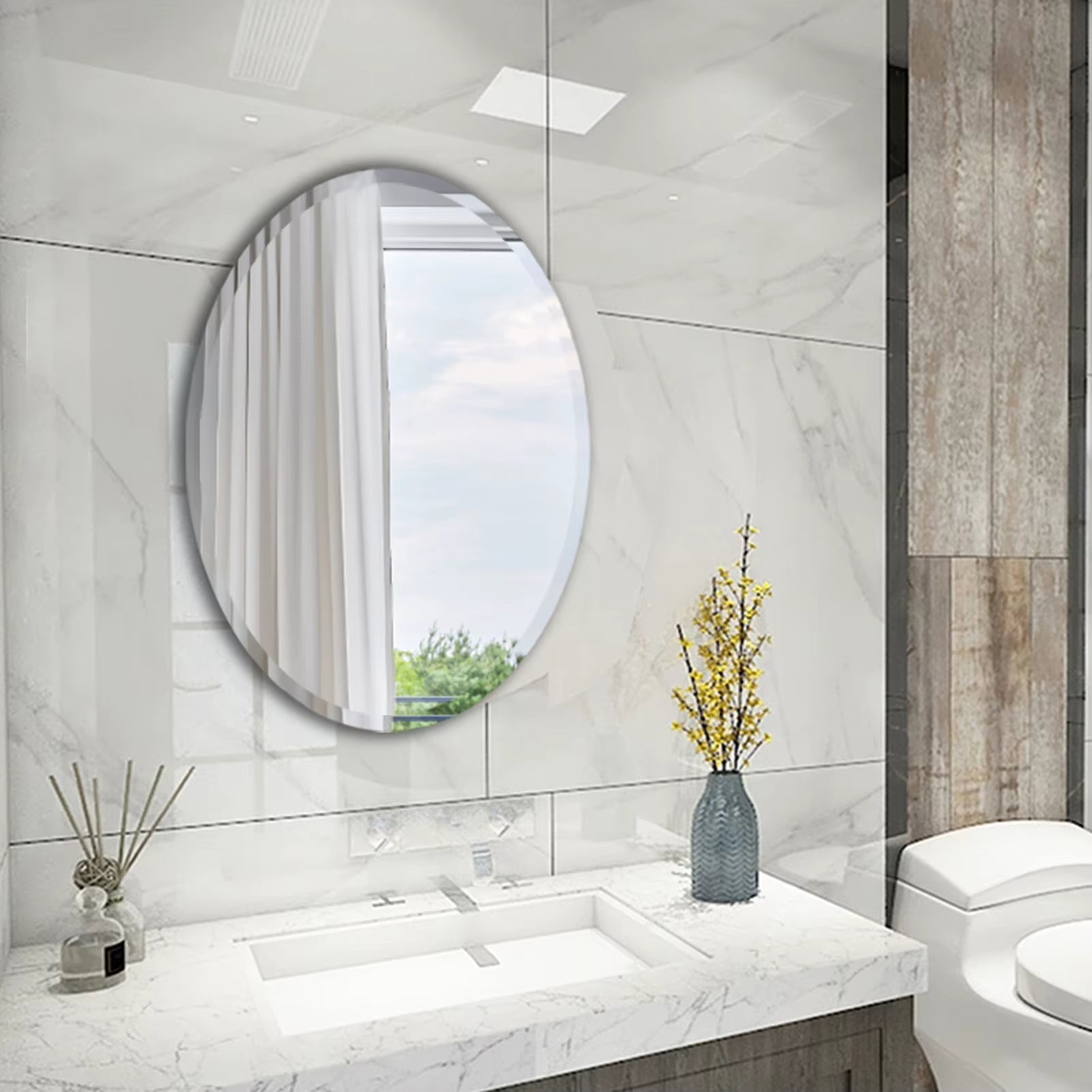 Voltsify Modern Frameless Oval Wall Mounted Mirror Bathroom Mirror Toilet Mirror Makeup Mirror
