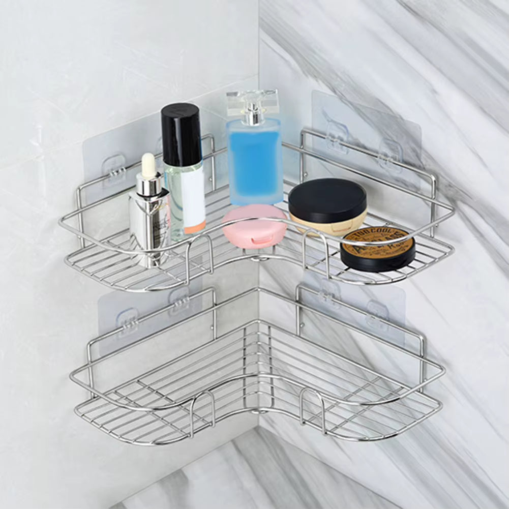 Stainless Steel Storage Rack Punch-Free Singer Layer Triangle Wall Mounted Shelf Holder for Bathroom Kitchen Bedroom